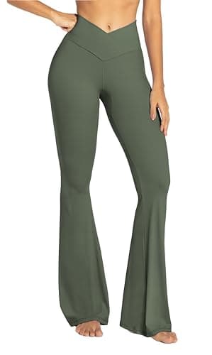 Sunzel Flare Leggings, Crossover Yoga Pants with Tummy Control, High-Waisted and Wide Leg, 28 Inseam Kambaba Large