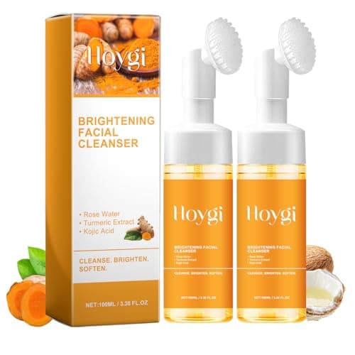 HOYGI Turmeric Face Wash with Brush, Turmeric Foaming Facial Cleanser for All Skin Types, 3.38 Fl Oz/pcs, 2 Pack