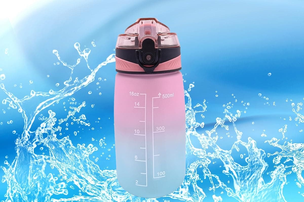 JUGTE Sipper Water Bottle for Kids 500ml with Motivational Time Marker Leakproof Durable BPA Free NonToxic Tritan Water bottle for School PINK