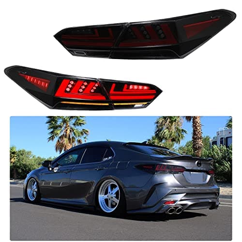 inginuity time LED Tail Lights For Toyota Camry 2018 2019 2020 2021 2022 2023 Rear Lamps Start Up Animation DRL Brake Turn Signal Assembly (Black)