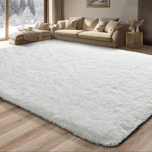 Merelax Soft Modern Indoor Large Shaggy Rug for Livingroom Bedroom Dorm Kids Room Home Decorative, Non-Slip Plush Fluffy Furry Fur Area Rugs Comfy Nursery Accent Floor Carpet 6x9 Feet, Ivory