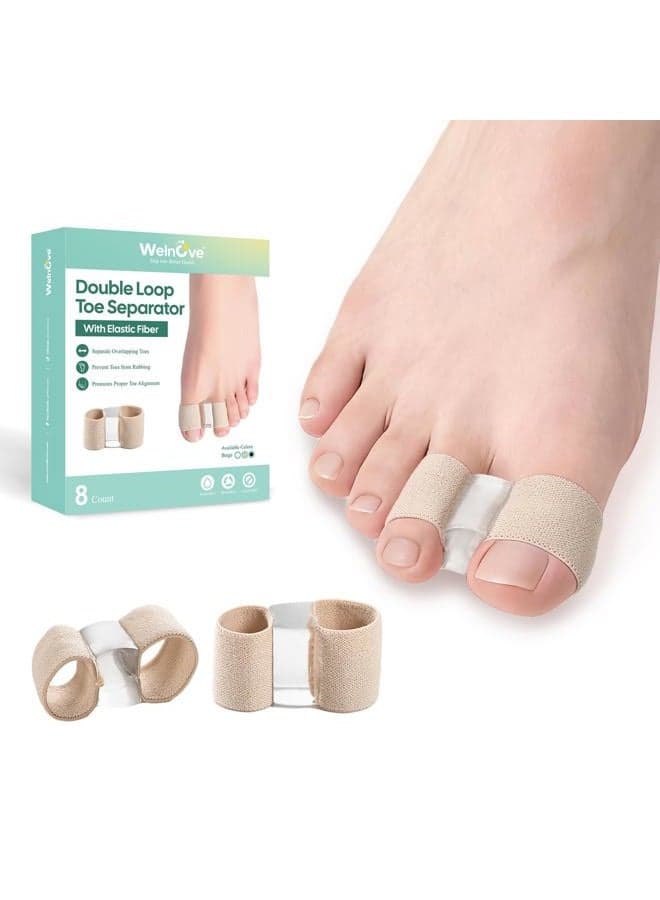 Bunion Toe Separators for Overlapping Toes - 8 Pcs Toe Spacers & Bunion Corrector for Women Men, Gel Straightener with 2 Loops, Relieves Foot Pain from Big Toe Misalignment