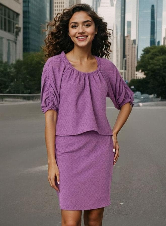 Freehand Women Purple Short Sleeve Top — L