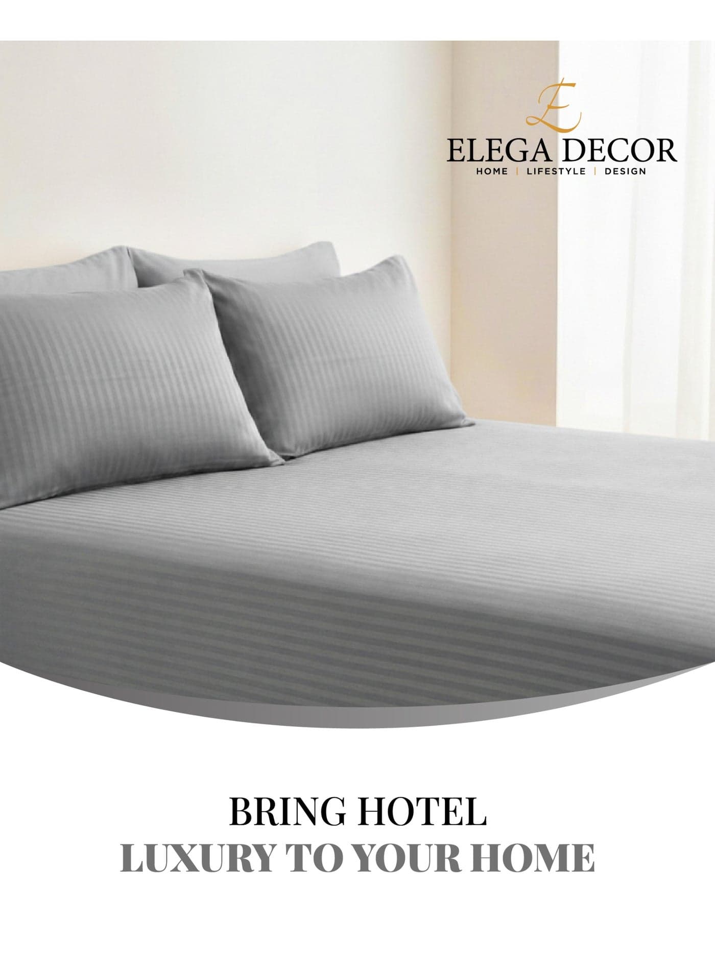 Elega Decor 210TC Cotton Satin Single Strpies Bed Sheet Set 2PC | Soft Breathable Satin Flat Sheet 180x260 cm | 1 pillowcase 50x75 cm | OEKO-TEX & ECAS Certified