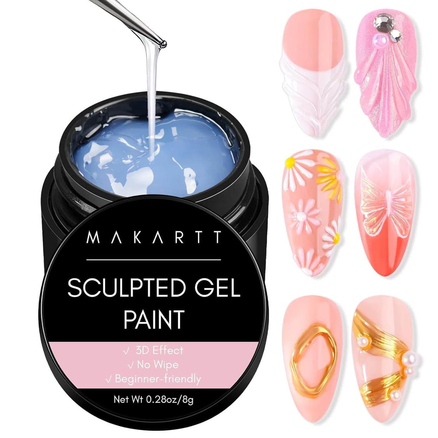 Makartt 3D Nail Gel: 3D Painting Gel Clear Nail Gel For Chrome Nail Powder Micro 3D Sculpting Gel No Wipe UV Gel for Gel Nail Polish 3D Carving Drawing Gel for Nail Art at Home & Salon DIY 0.28 fl.oz
