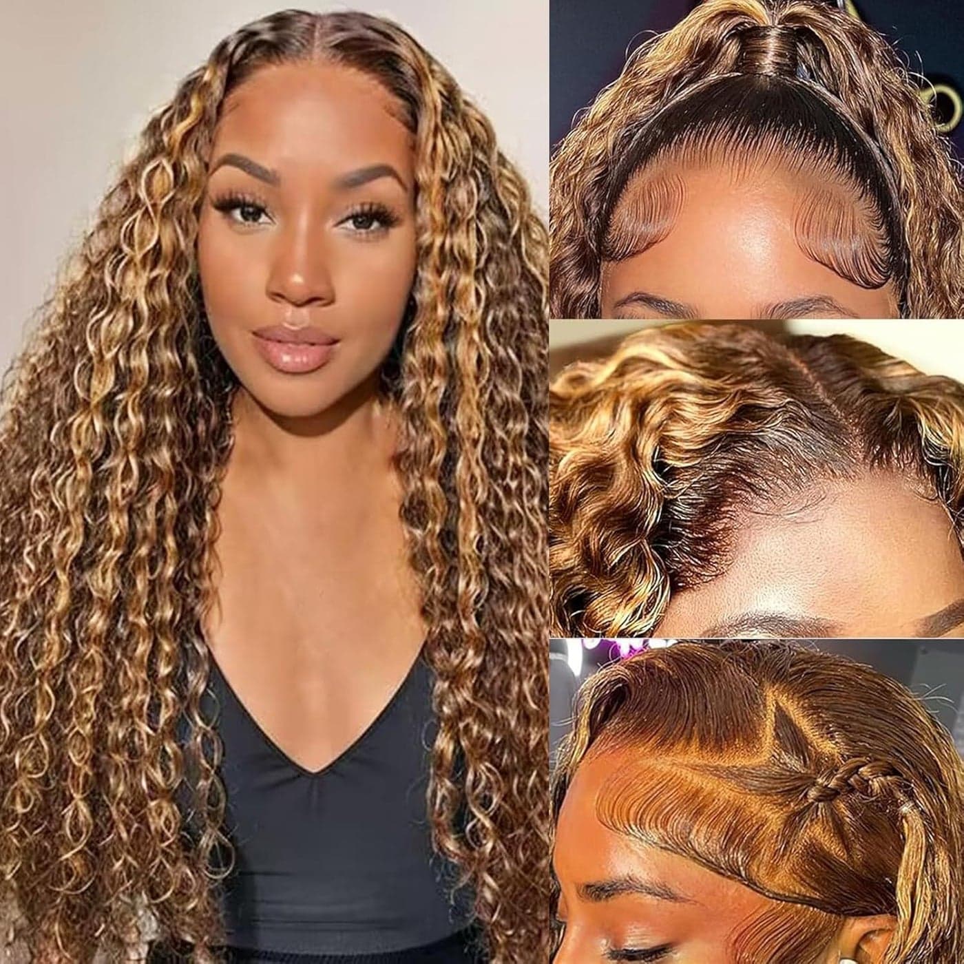Highlight Ombre 13x4 Lace Front Wig Human Hair Pre Plucked HD Transparent 4/27 Honey Blonde lace frontal Wigs with Baby Hair 180% Density Colored Water Wave Lace Front wig Human Hair for Women 20 inch