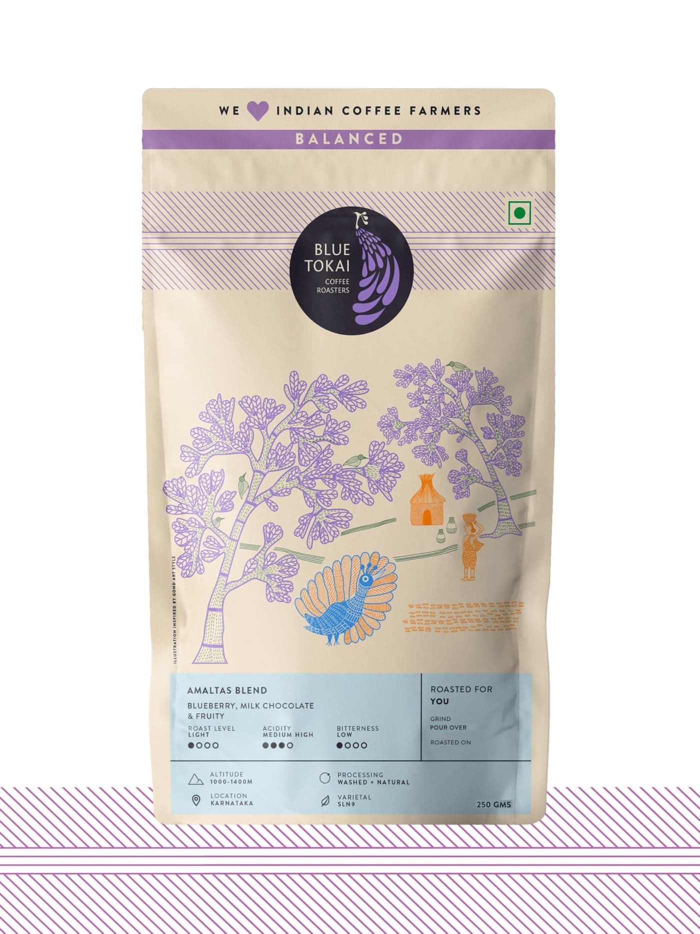 Blue Tokai Coffee Roasters Amaltas Blend - Light Roast Bag| Pourover Grind 250 G|Hot Or Cold Coffee|100% Arabica Beans|Specialty Coffee|Freshly Roasted Ground Coffee