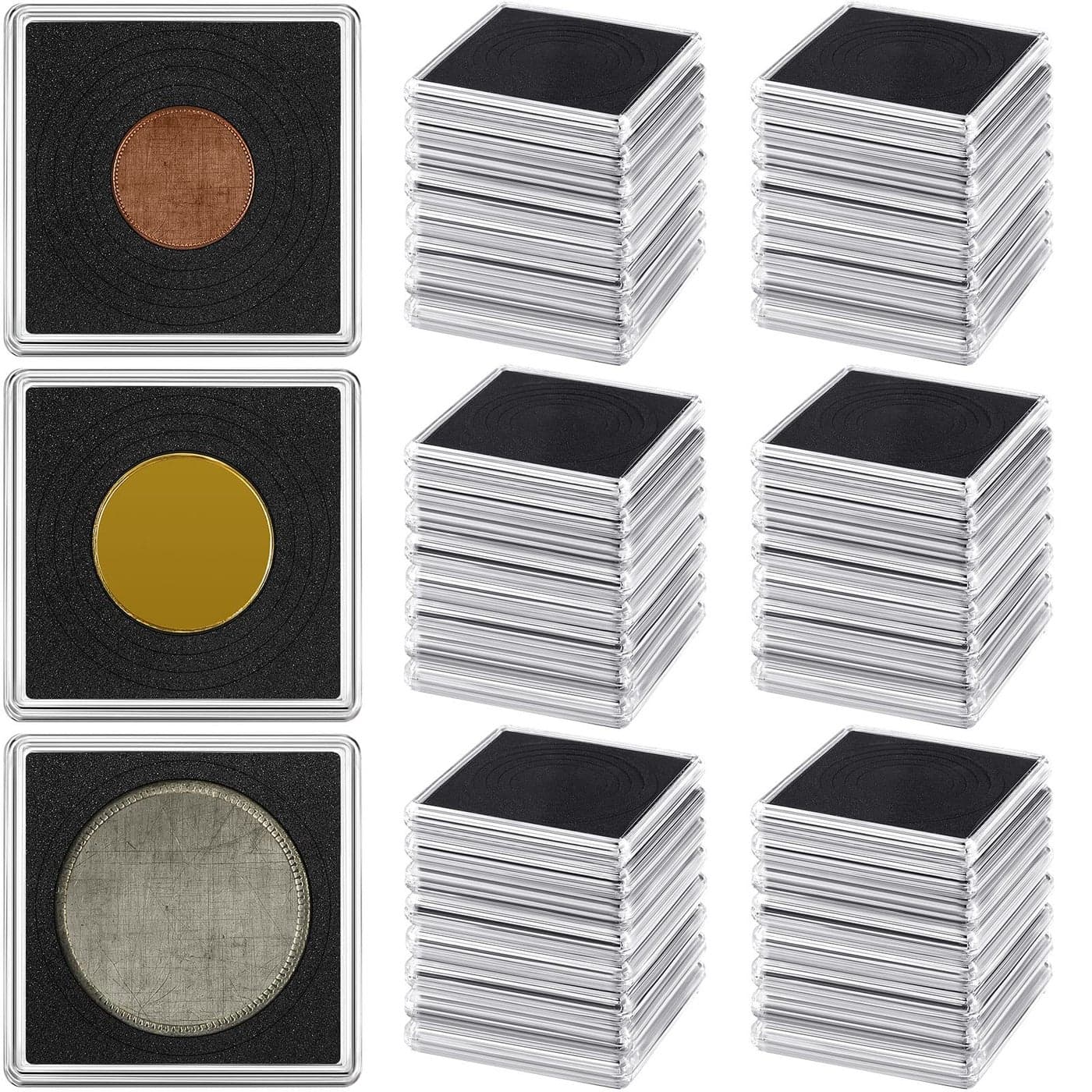 Leinuosen 150 Pcs Adjustable Acrylic Coin Cases for Collectors with Sponges 2025303540 mm Coin Snap Holder Silver Dollar Protection Cases Dollar Collection Supplies