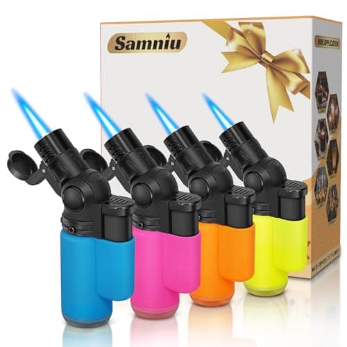 SAMNIU Pack of 4 Torch Lighter, Mini Jet Flame Butane Lighters, Multi-Purpose, 45° Rotatable for Campfires, Candle, Fireplaces, Christmas Party Favors (Gas not Included)