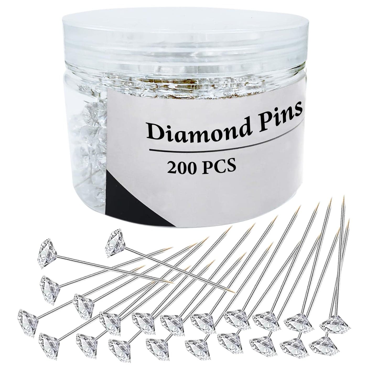 200Pcs Diamond Pins Corsage Boutonniere Pins 2 Inch Flower Floral Sewing Pin Straight Rhinestones Pin for Wedding Hair Accessories Jewelry Decoration DIY Craft Women and Men