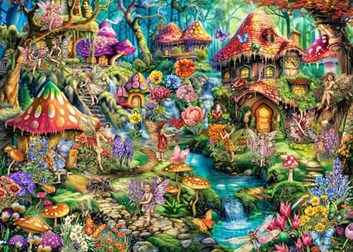 Flower Fairy Puzzle for Adults 1000 Pieces Funny Mushroom Jigsaw Puzzle Fantasy Colorful Butterfly Insect Puzzle