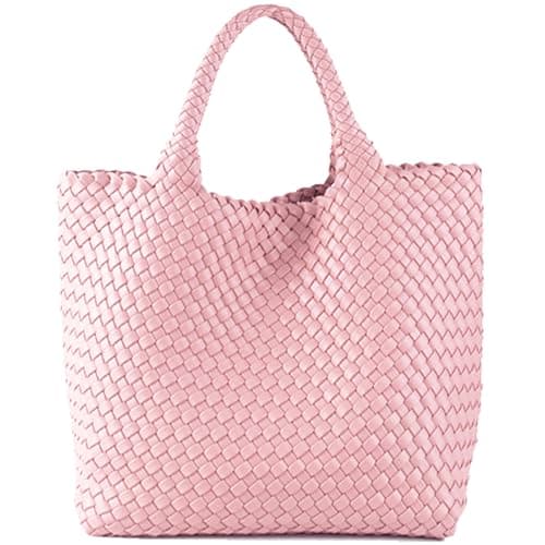 JINMANXUE Fashion Woven Bag Shopper Bag Travel Handbags and Purses Women Tote Bag Large Capacity Shoulder Bags (Pink)