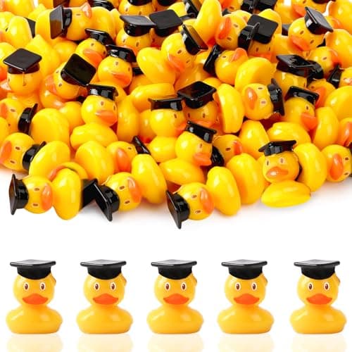 JUNEBRUSHS Graduation Table Decorations 50 Pcs Mini Resin Ducks Tiny Graduation Cap Duck Yellow Grad Ornaments for Grad Party Favors Crafts