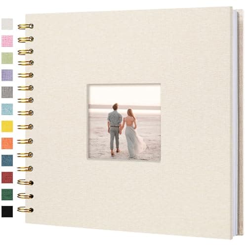 Hiwhy 8 x 8 Inch Scrapbook Photo Album Linen Cover, Hardcover Kraft White Pages Memory Book, for Travel Wedding Guest Book Christmas Baby Shower (20 Sheets/ 40 Pages,Beige)
