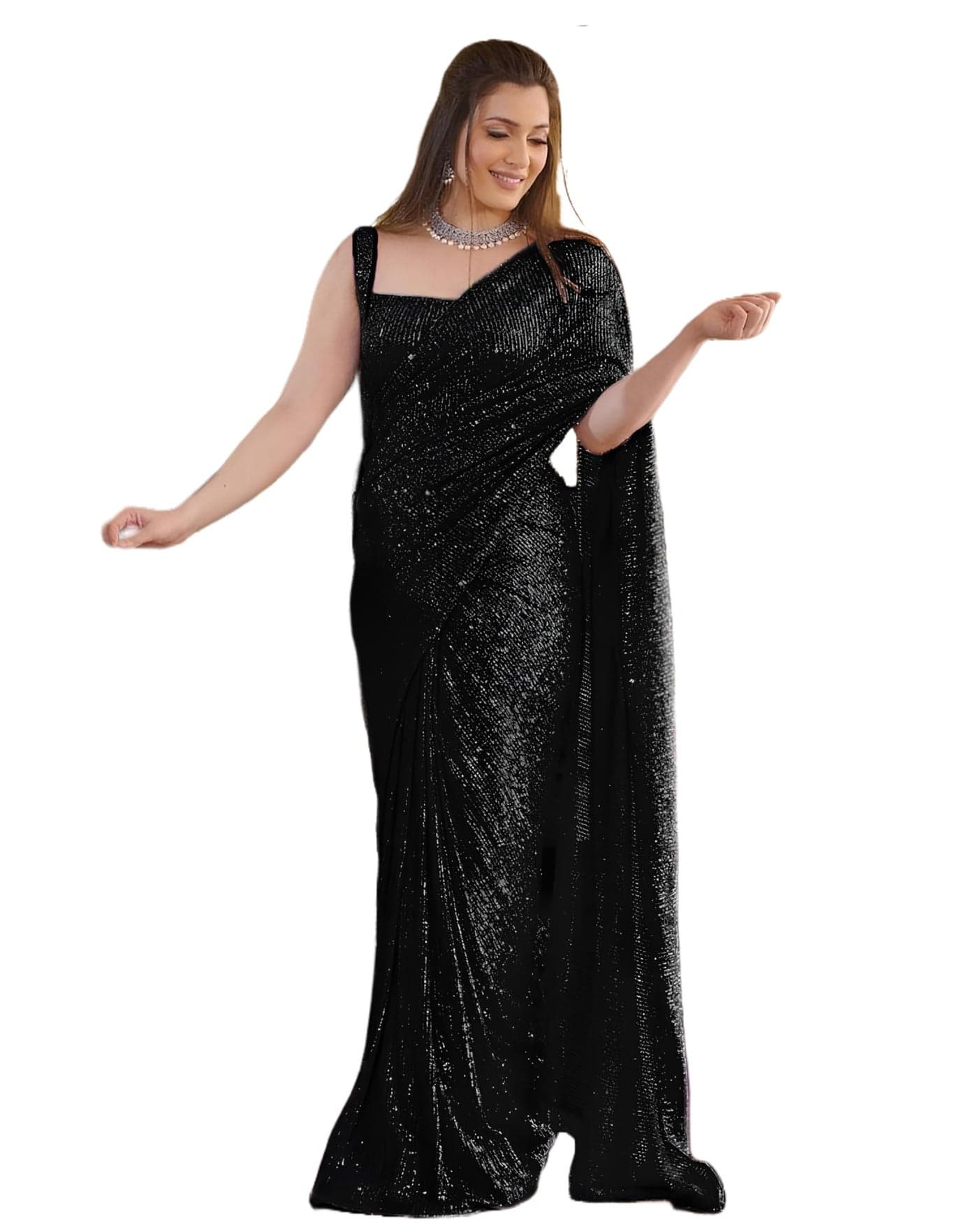 SHYAMLATA Women's Sequence Work Bollywood Heavy Embroidery Georgette Wedding Designer Sarees (Latest-Party-Collection) (black)
