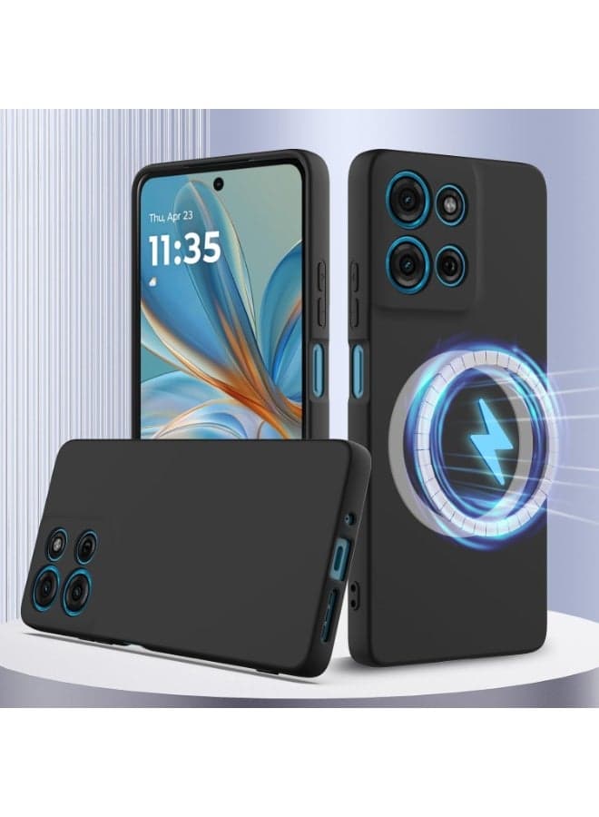Magnetic Case for Motorola Moto G75 5G Case with Wrist Band, Thin Slim Liquid Silicone Soft Rubber TPU Shell Cover with Anti Shock and Anti Fall Cover