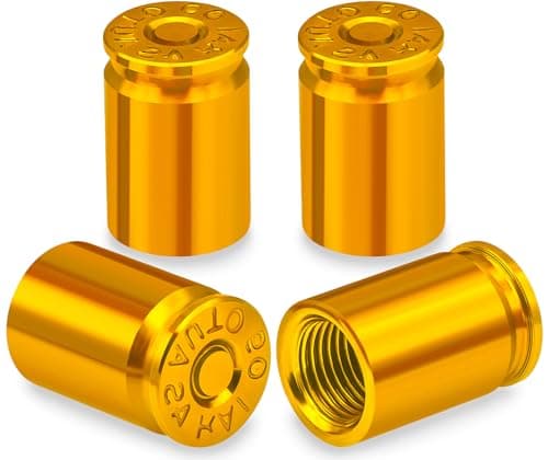 MEAJOO 4PCS Bullet Shell Tire Valve Stem Caps Aluminum Alloy Car Air Stem Cap Universal Dustproof Tire Valve Stem Covers for Cars SUV Trucks Bikes Motorcycles Bicycles Gold