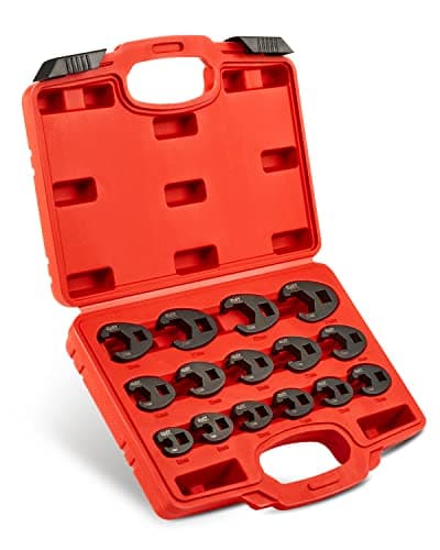 Orion Motor Tech Crowfoot Wrench Set for 8 to 24 mm Flare Nuts, 15pc Crows Foot Wrench Set for 3/8" and 1/2" Drive Ratchets Extenders, Large & Small Metric Flare Nut Tool Kit for Nut Removal and More