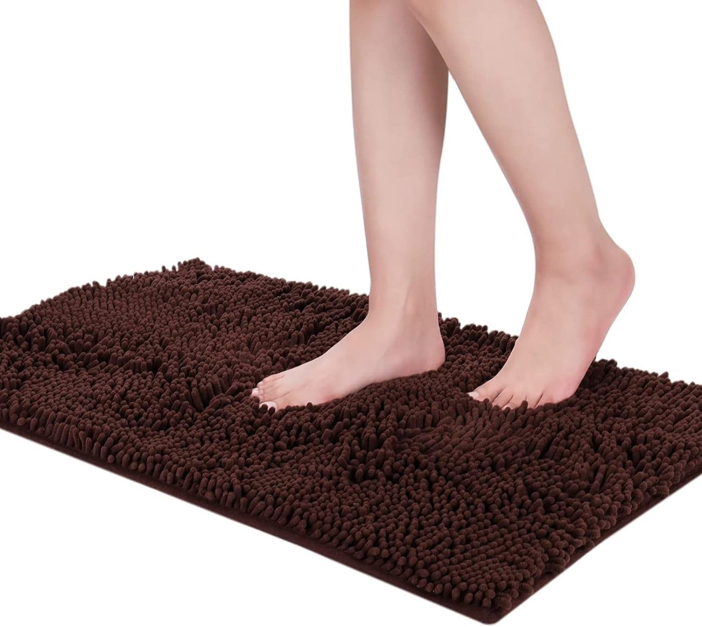 RIVUGJA Shaggy Chenille Rectangular Bath Mat 50X80 Cm Extra Soft Super Absorbent Anti Skid Door Mats for HomeBathroomBedroomKitchenFloor Mat Brown