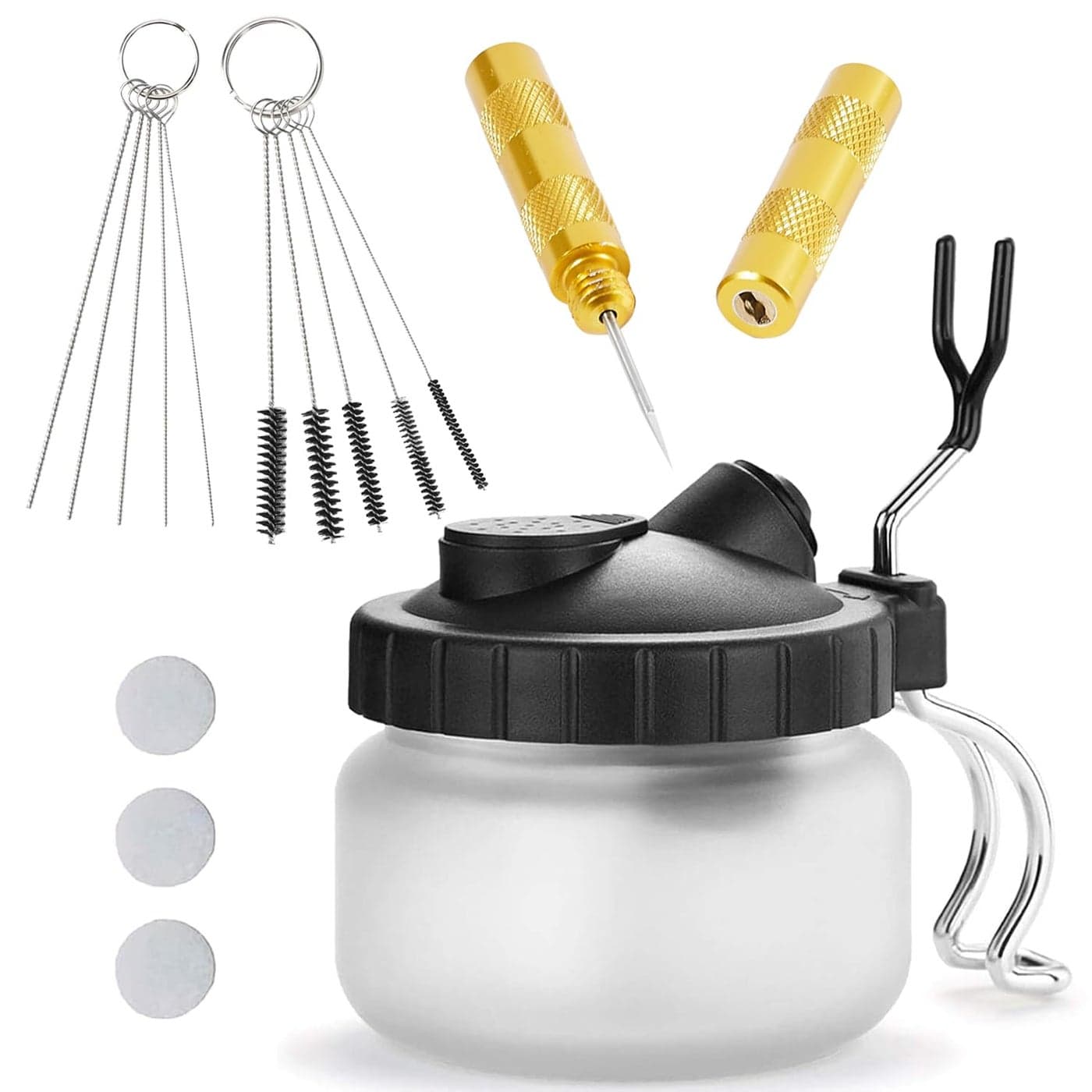 4 Set Airbrush Spray Gun Wash Cleaning Tools Needle Nozzle Brush Glass Cleaning Pot Holder