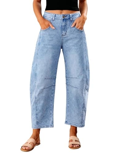 GRAPENT Country Concert Outfits for Women Wide Leg Cropped Pants Short Jeans for Women Barrel Leg Boyfriend Jeans Trousers Stretchy Color Roadnight Blue Small Size 4 Size 6
