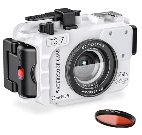 Sea frogs Camera Housing Compatible with Olympus TG-7, with Red Filter, Waterproof IPX8 Rated, 60m/197ft Depth Protection Underwater Camera Case (White)