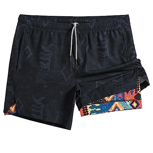 maamgic Mens 5" Gym Running Shorts for Men 2 in 1 Quick Dry Workout Athletic Shorts Totem Gray Large