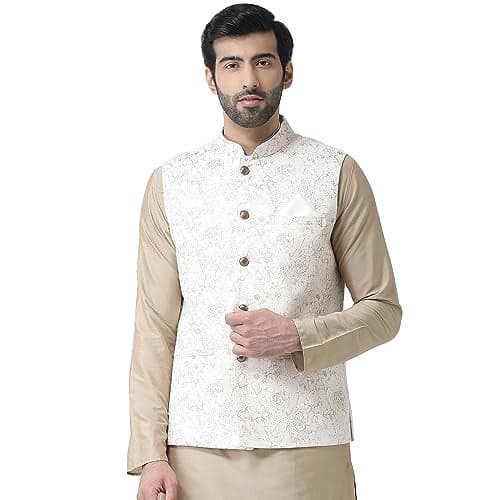 KISAH Nehru Jacket for Men – Printed Cotton Blend Modi Jacket | Ethnic & Formal Waist Coat for Weddings, Parties & Office Wear