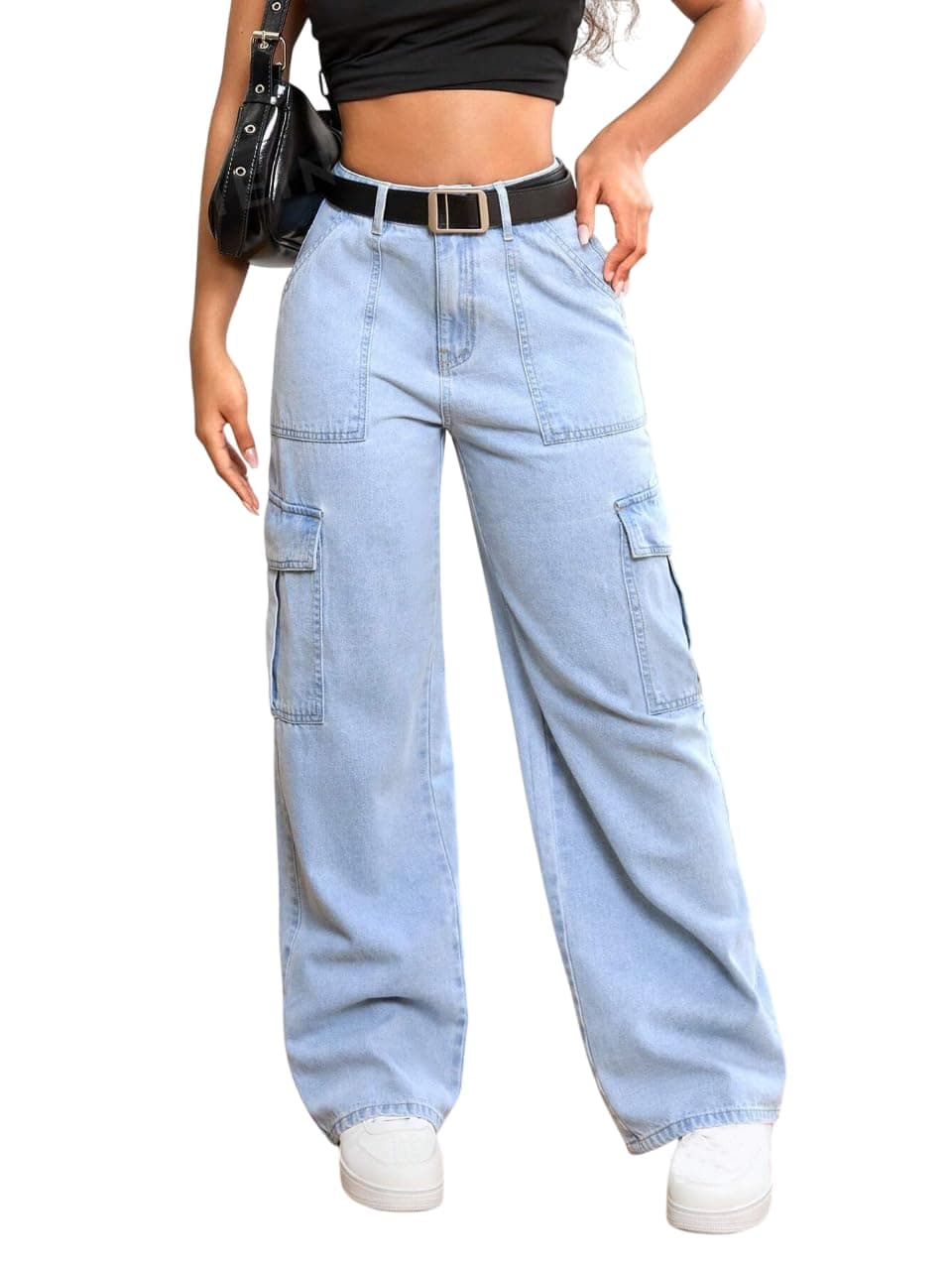 Tagas Women High Rise Loose Jeans (WDJ-4_Sky Blue, 34