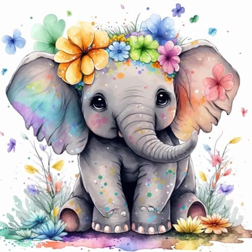 Cute Elephant Diamond Art Painting Kits for Adults Round Full Drill Diamond Dots Paintings for Beginners 5D Paint with Diamonds Pictures Gem Art Painting Kits DIY Crafts Project Kits 14x14inch