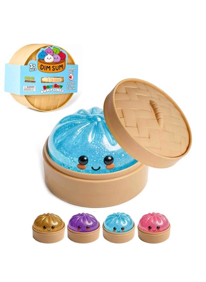 Dumpling Squishies Toy, Giant Glitter Dumpling, Colorful Steamed Bun Stress Balls Fidget Sensory Toy,Squeeze Dough Ball Stress Relief Hand Toys with Food Steamer Stretchy Desk Toys (Pink)
