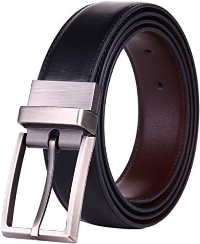 beltox fine Men's Dress Belt Leather Reversible 1.25" Wide Rotated Buckle Gift Box (Black/Brown,32-34)