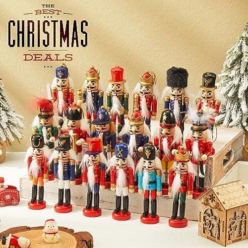Liliful Christmas Nutcracker Ornament Set 18 Pcs Nutcracker Soldier Christmas Decoration Wooden Hanging Ornaments for Xmas Tree Figure Puppet Toy PresentClassic Style