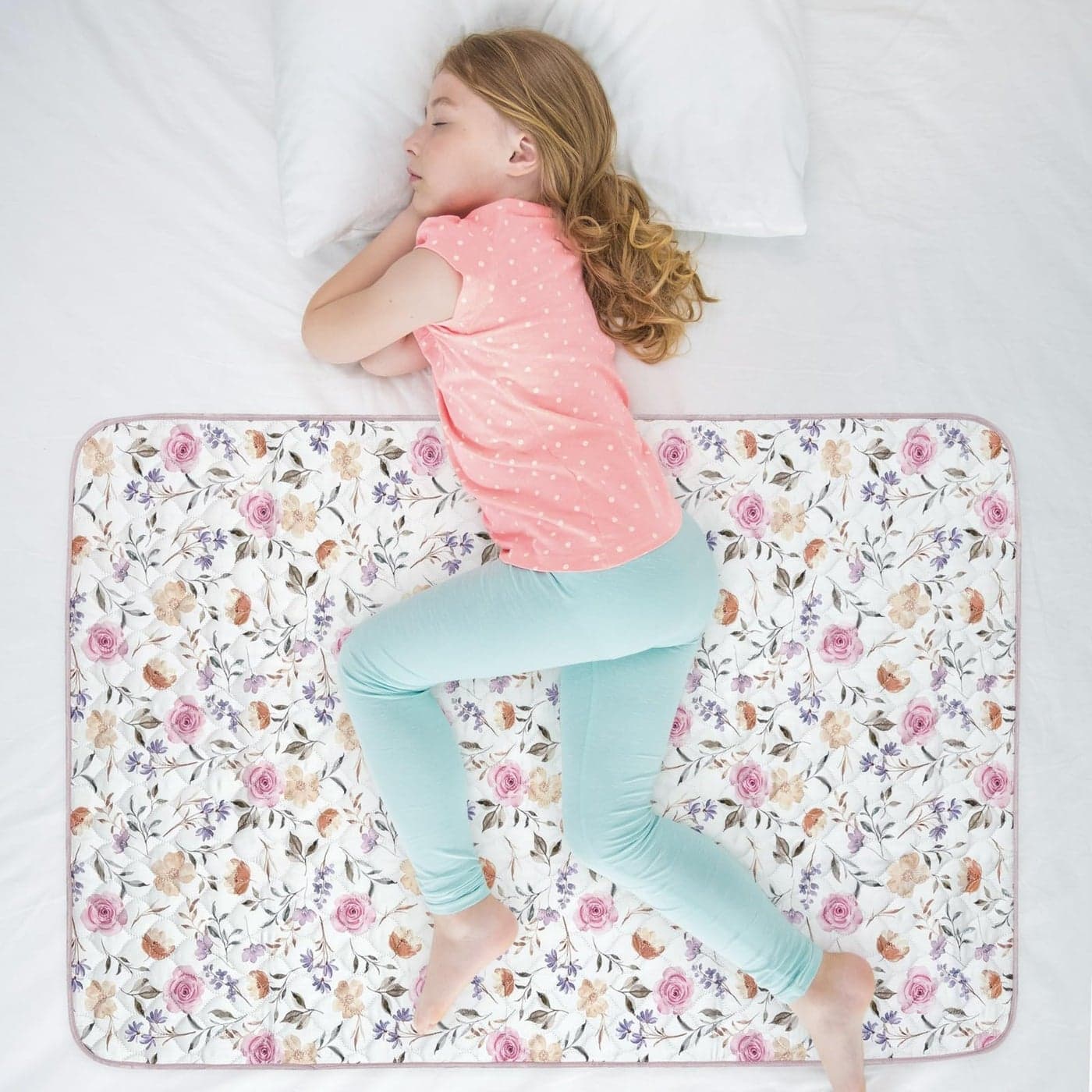 WOVENX Organic Incontinence Pads for Kids Toddlers 5 Layer Waterproof Protectors for Overnight Bed Wetting Reusable Washable Pee Pads Fits Twin to Full Size Beds 34 x 52 Flower