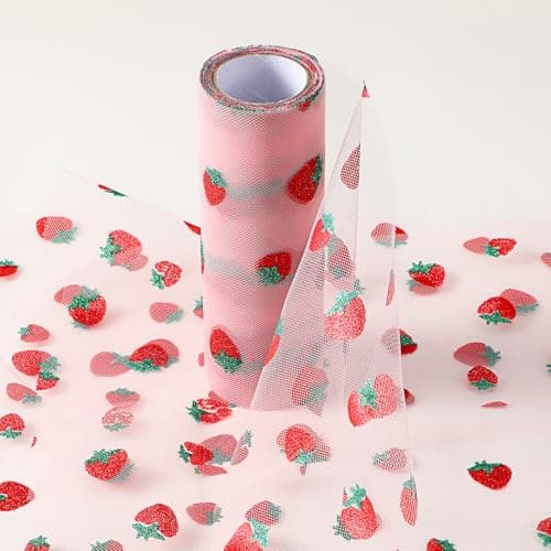Zyghjort Pink Strawberry Tulle Fabric 6 X 10 Yards 30 Feet Pretty Strawberry Decorative Tulle Ribbon Shiny Strawberrys Fabric Rolls Pink Tulles for DIY Crafts Bow Skirt Edge Wedding Birthday
