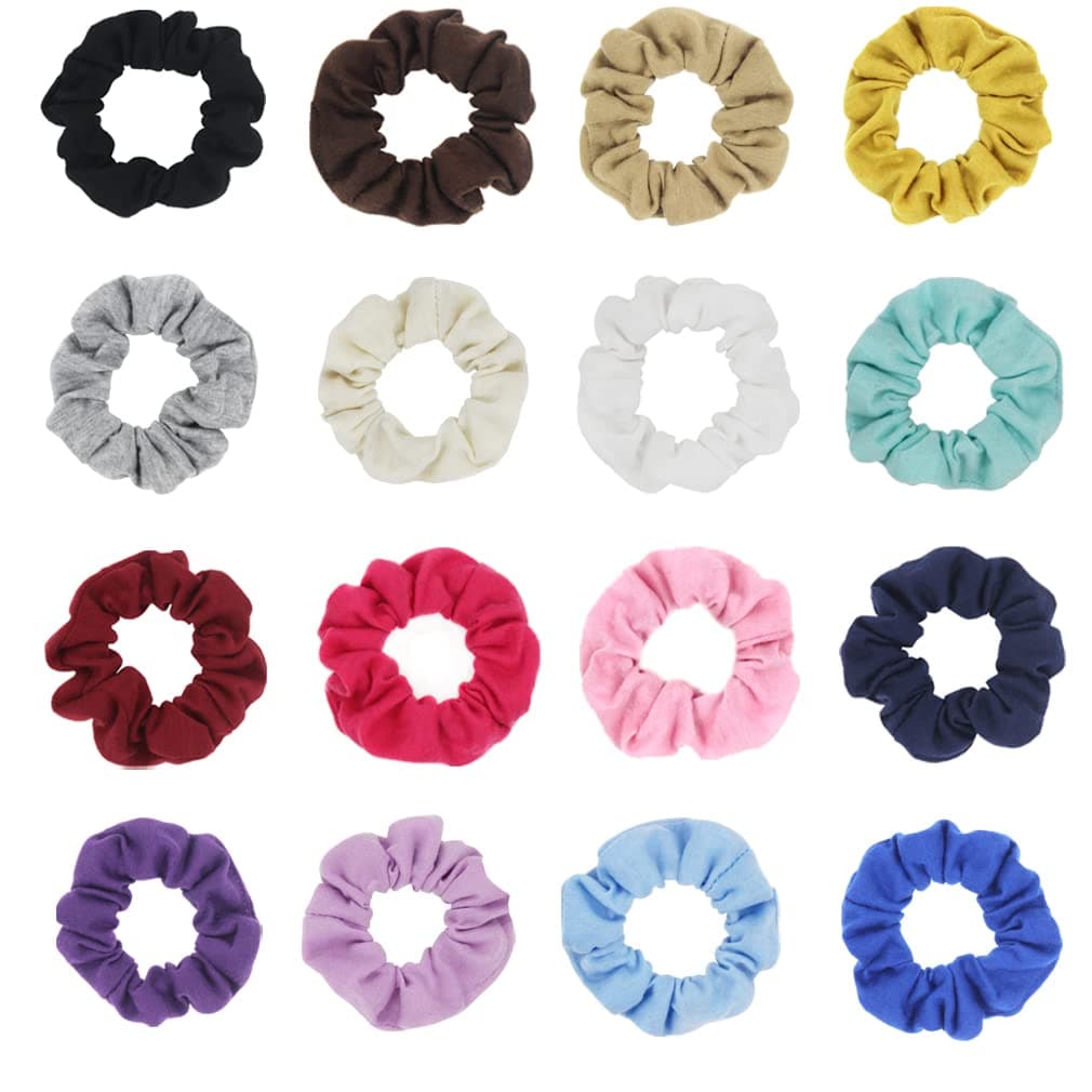 SUSULU Pack of 16pcs Cotton Hair Scrunchies Single Jersey Solid Color Ponytail Holders Elastic Hair Ties for Women Accessories