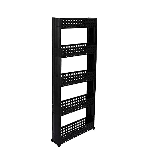 NAVRANG Plastic Navrag 5 Layer Black Multipurpose Kitchen Storage Slim Rack with Wheels for Home, Office, Bedroom and Bathroom