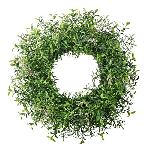 24 Inch Spring Wreaths for Front Door Wreath Summer Outdoor Green Door Wreath for All Seasons Porch Wall Indoor Outdoor Living Room Bedroom Window Farmhouse Home Decoration