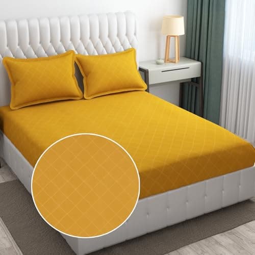 FRESH FROM LOOM Microfiber Rotary Printed Bed Sheet Set-King Size, Hypoallergenic, Wrinkle Free With 2 Pillow Covers 144 TC (90 X95 Inches|Yellow, Barfi Design)