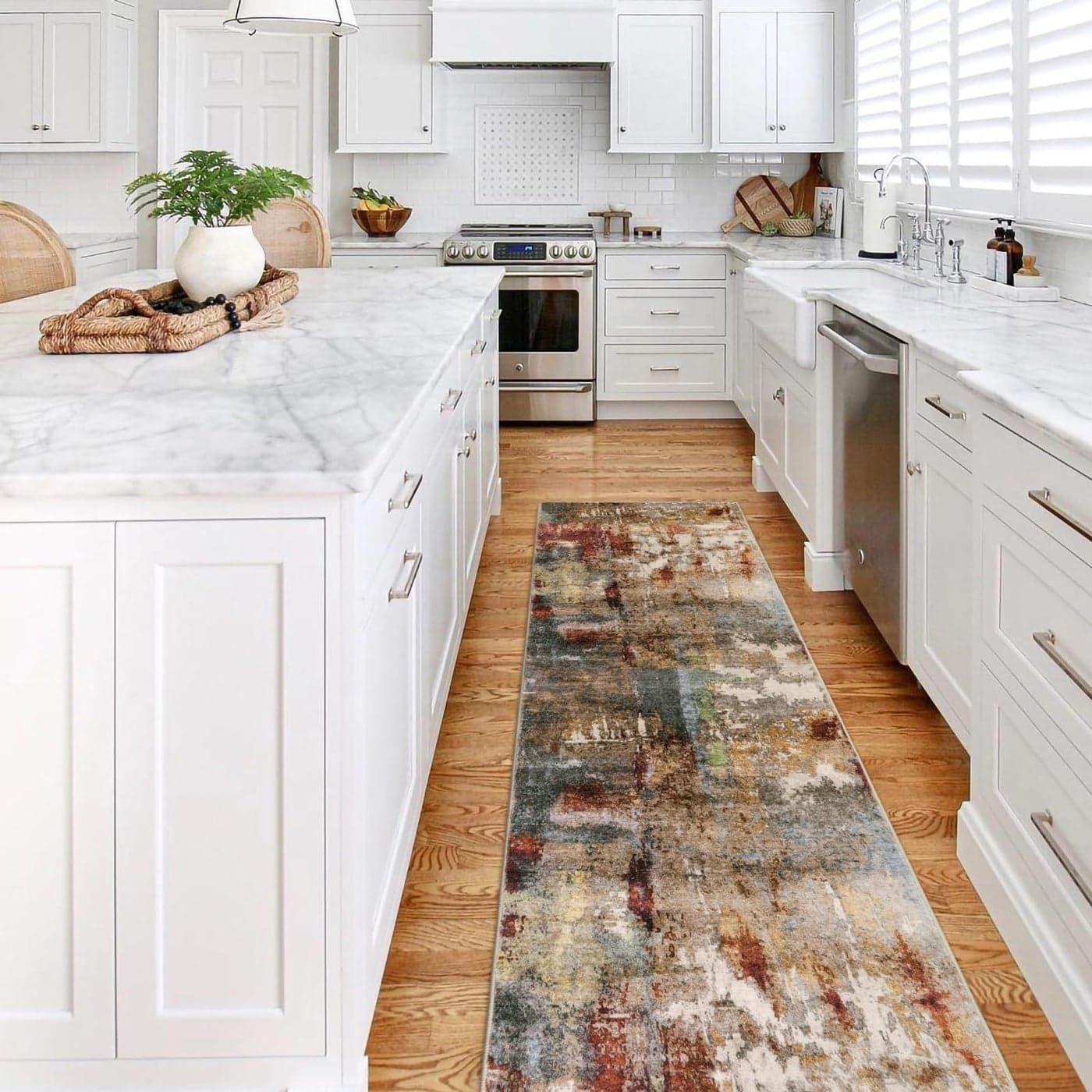 Lahome Modern Abstract Kitchen Runner Rugs Non Skid Washable 2x6 Rug Runners for Hallways Bathroom Laundry Room Non Slip Indoor Floor Carpet Runner for Bedroom Home Decor RedMulti