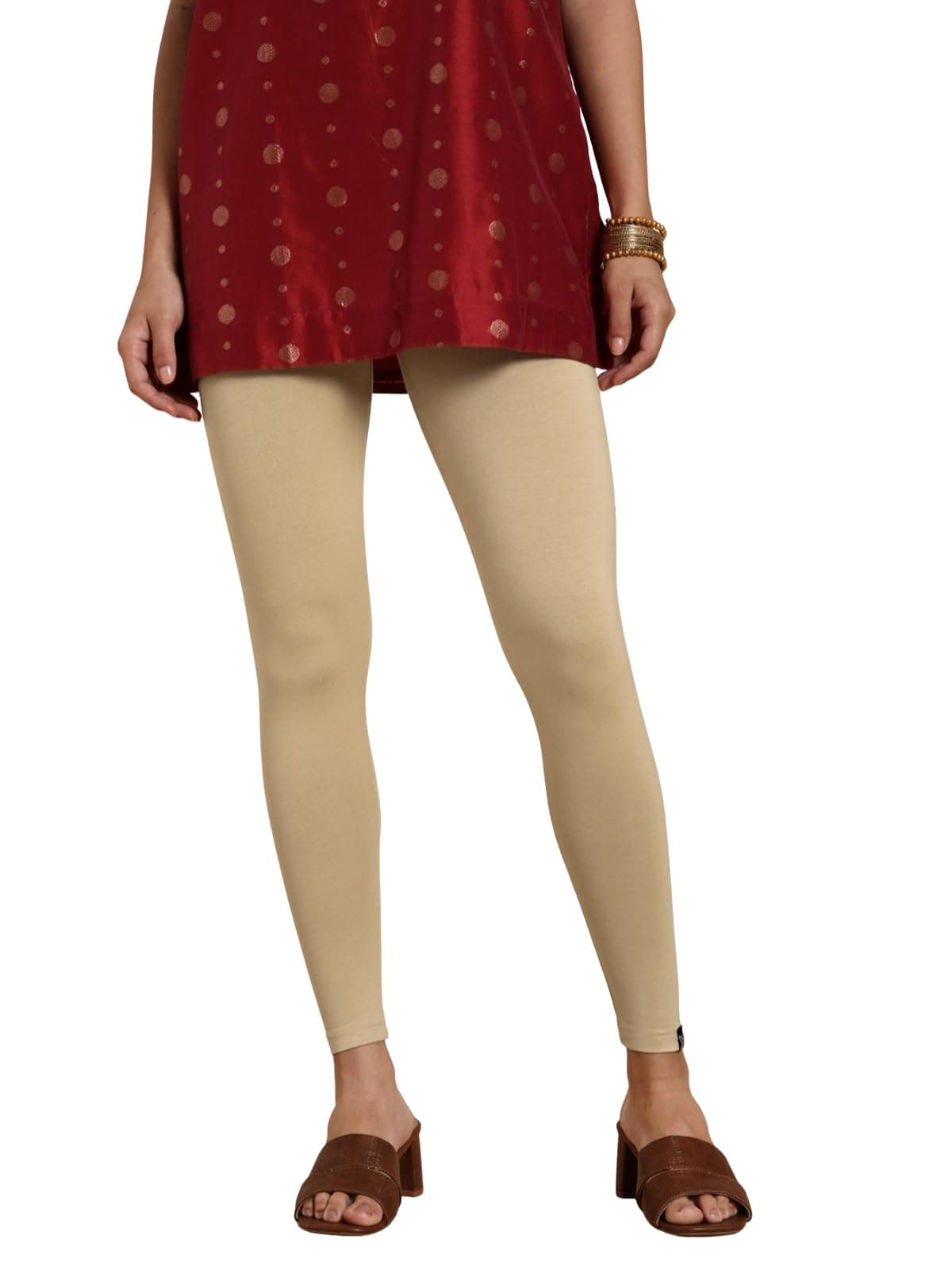 TWIN BIRDS Tailored Cut & Classic Fit Stretchable Sugar Cookie Beige Coloured Viscose Elasthane Fabric Ankle Length Leggings for Women - (XXXL)