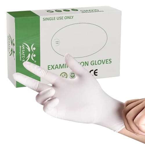 AM Safe x Latex Gloves | White | Food Handling | CE Approved | Non Sterile | All-Purpose | Powdered | Cleaning |Examination Gloves | 40 pcs |Large