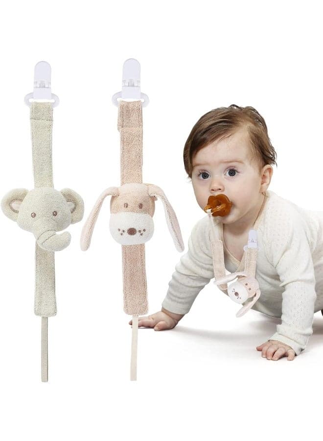 COTTONBEBE Pacifier Clip, 2 Pack Baby Pacifier Holder for Boys and Girls Fits Many Pacifiers & Baby Teething Toys, Ideal Baby Gift (Elephant&Dog)