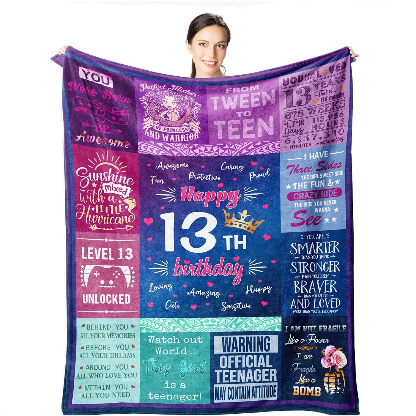 Wisegem 13th Birthday Gifts for Girls Best Gifts for 13 Year Old Girls 50x40 Blanket Gifts for 13 Year Old Girl Teenage Girl for 13 Yr Gift Ideas Bday Decor
