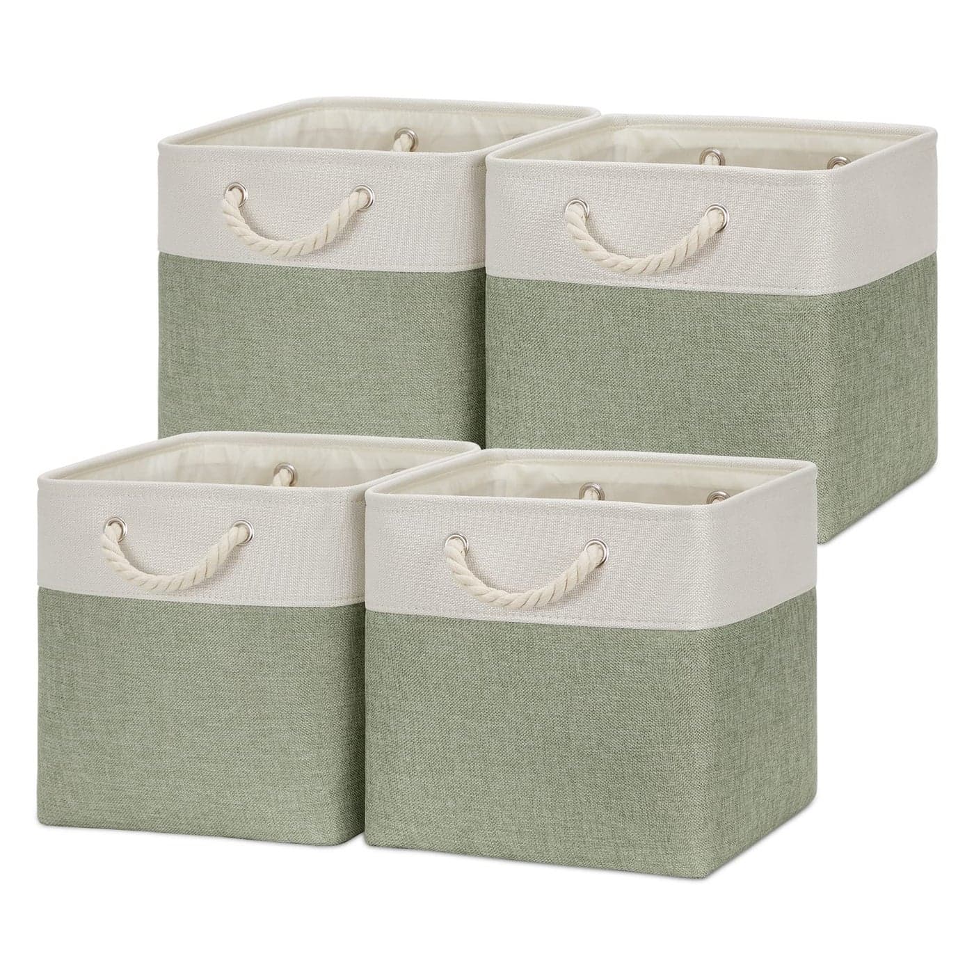Temary Cube Storage Baskets for Shelves 12 Inch Storage Cubes 4pack Fabric Storage Baskets for Organizing Clothes Closet Basket with Rope Handles for Home WhiteGreen