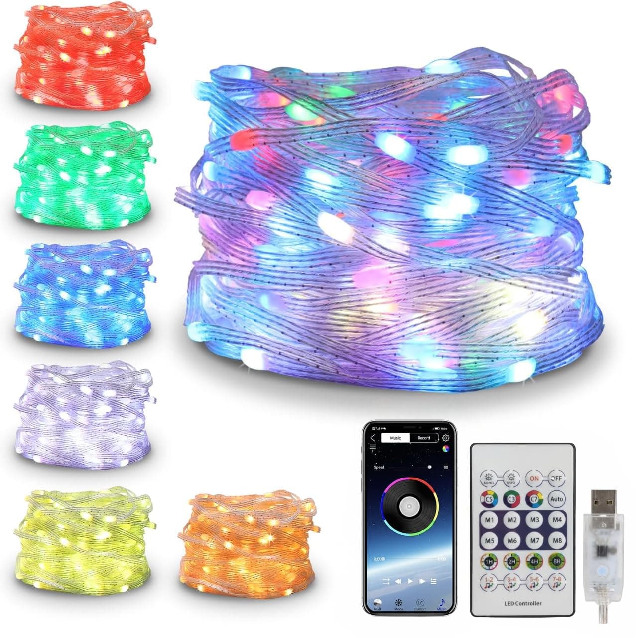 XERGY Smart RGB Fairy String Lights – App & IR Remote Control,High Brightness LED,Waterproof, Dimmable, Multicolor Lights for Diwali, Christmas & Parties Decoration (USB Powered, 5 Meter)