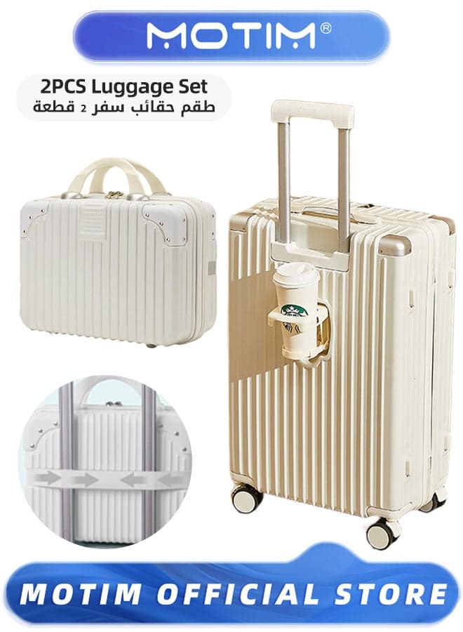 2pcs Boarding Carry-on Luggage Sets Travel Luggage Expandable PP Hard Shell Clearance Luggage with TSA Lock Spinner Wheels Inside Cup Holder and Front Inside Hook for Long Distance Travel by Airplane