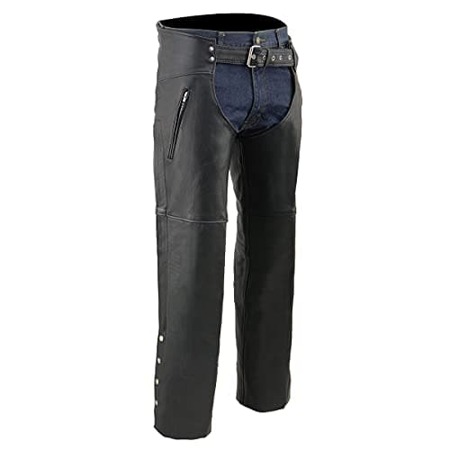 Milwaukee Leather Chaps for Men's Black Prime Leather Zipped Thigh Pocket-Mesh Lined Motorcycle Rider Chap-SH1190 - Medium