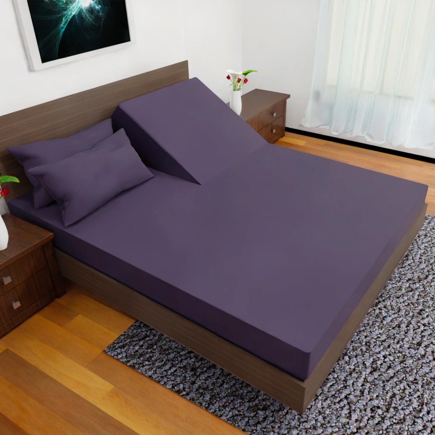 Royal Bliss 1900 Top Split Flex Head King Size Sheet Set Egyptian Quality UltraSoft Bed Sheets Double Brushed Deep Pockets Easy Fit 4 Piece Set Fade Resistant Plum