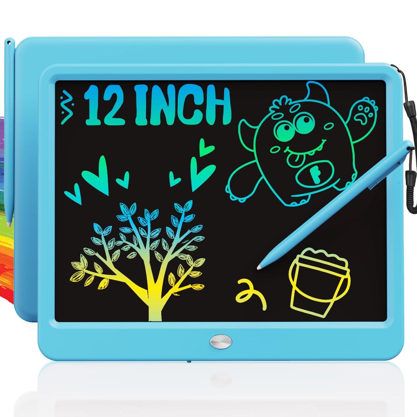 TEKFUN LCD Writing Tablet for Kids Boys Toys, 12 Inch Erasable Doodle Board Colorful Doodle Pad, Mess Free Coloring Board Games Toys Gifts for Toddlers Boys Adults (Blue)